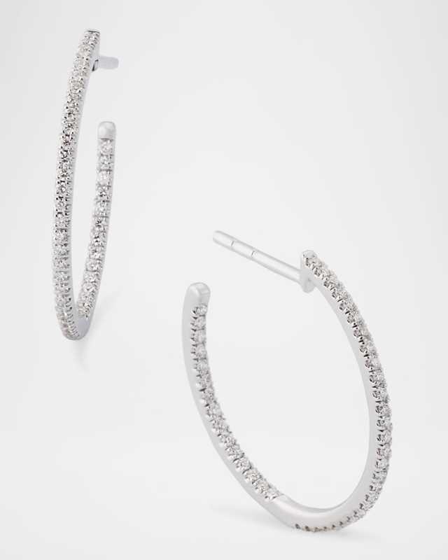18K White Gold Diamond Hoop Earrings